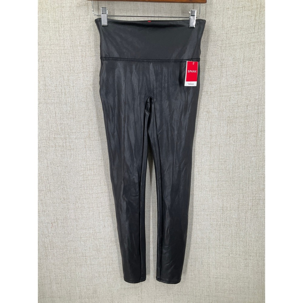 Spanx Faux Leather Leggings Women Medium Black Shaping High Waist Classic